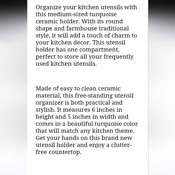 Blue /Turquoise Floral Embossed Utensils Holder NEW - Picture 4 of 4